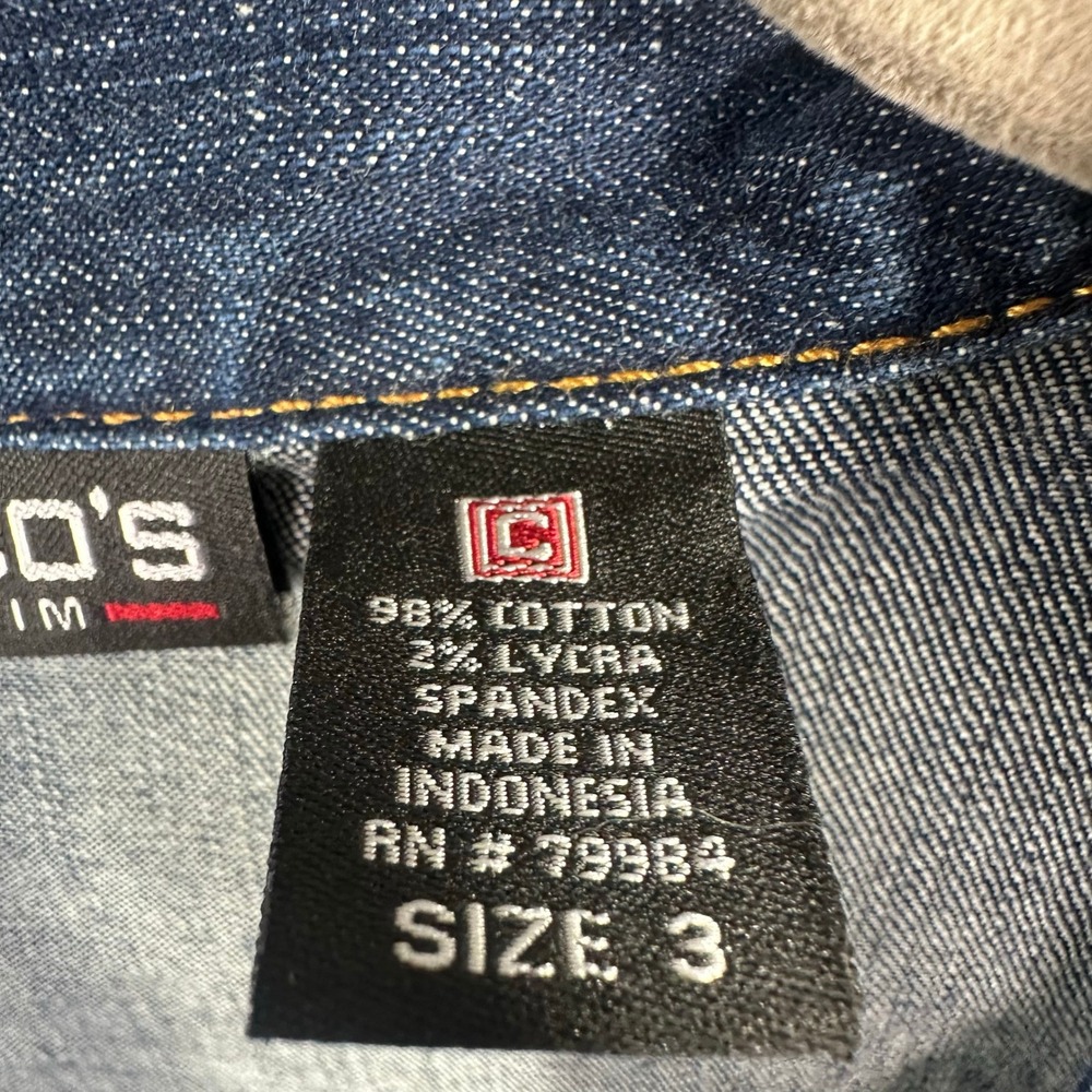 Chico's Denim Jacket Womens XL  Blue Stretch Button Front Trucker Cotton Blend - Picture 6 of 9